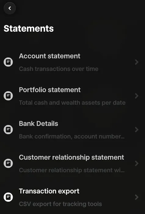 Trade Republic: Statements → Transaction export